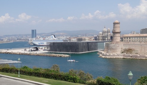Marseille waterfront with Museum of Mediterranean Culture and Marseille Cathedral